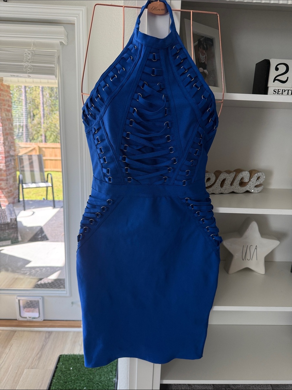 Fashion Nova Royal Blue Lace-Up Halter Mini Dress